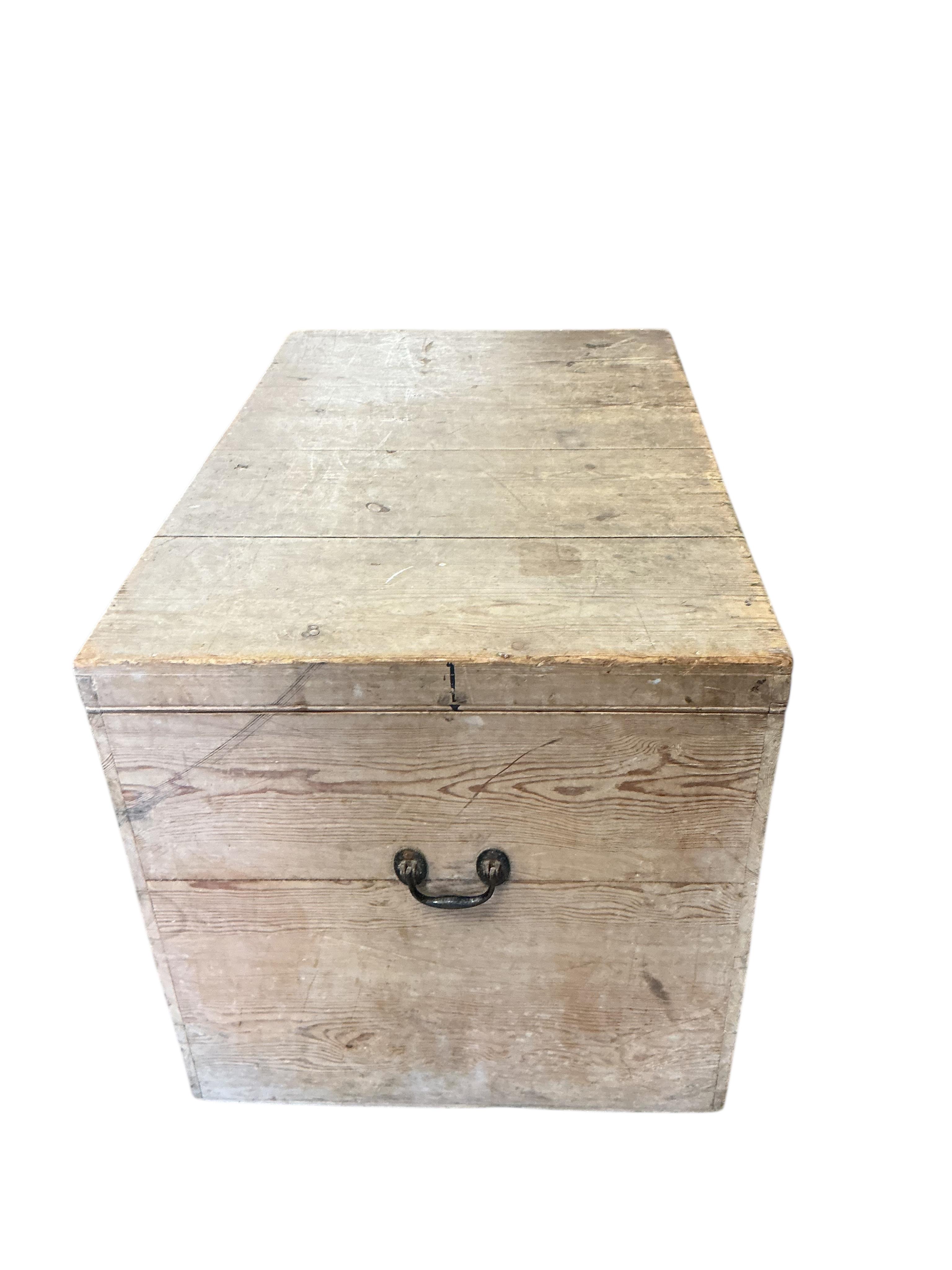 A Victorian rectangular pine trunk, width 88cm, depth 56cm, height 56cm